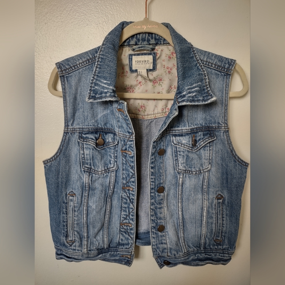 Forever 21 Premium Denim Vest, L , Denim blue